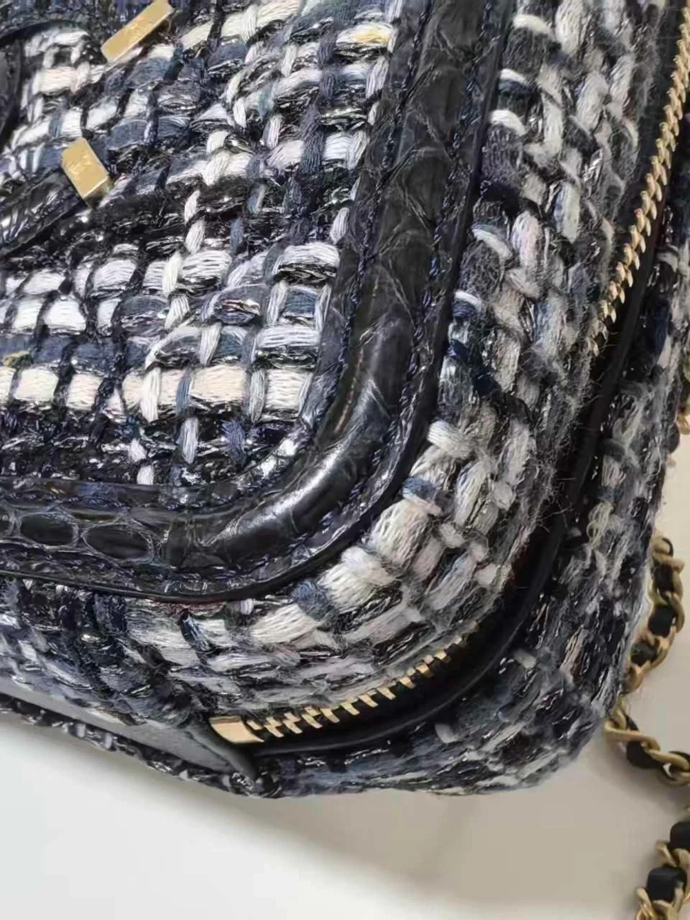 CHANEL Black and White Tweed Vanity Crossbody with Gold Chain
